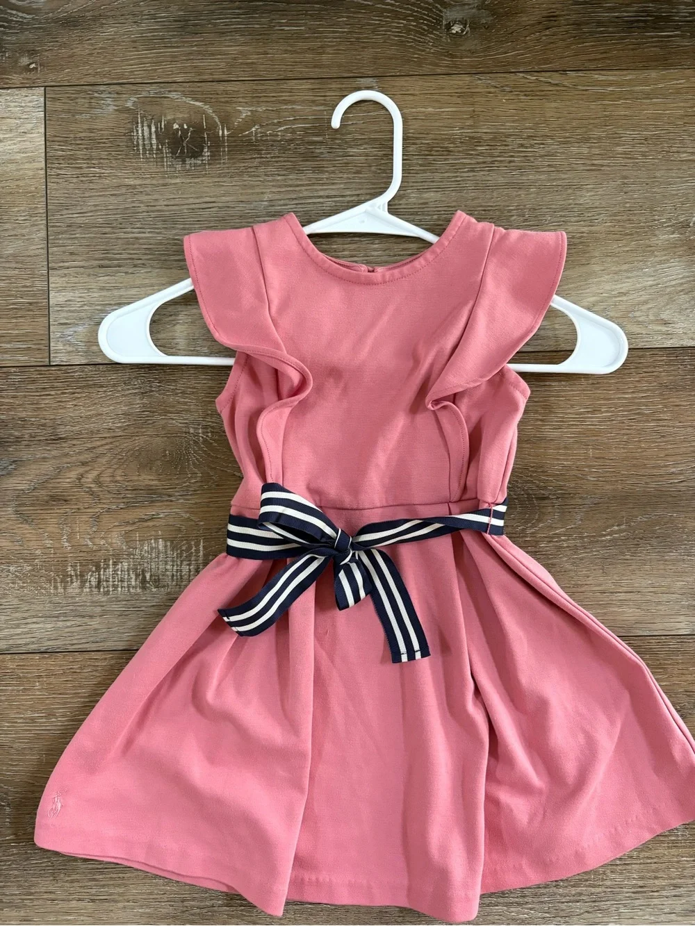 Polo by Ralph Lauren Pink Flutter-Sleeve Dress with Navy Striped Waistband